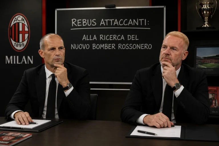Due dirigenti del Milan durante una conferenza stampa sulla ricerca del nuovo attaccante rossonero
