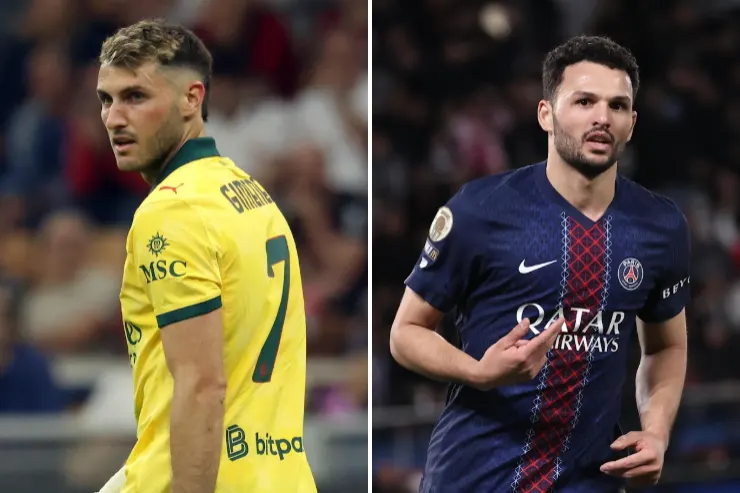 Santiago Gimenez in campo con il Milan (sulla sinistra), Goncalo Ramos con il PSG (sulla destra)
