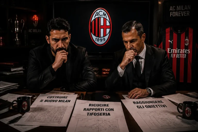 Amorim e Jorge Mendes in riunione negli uffici Milan, seduti al tavolo durante discussioni di mercato