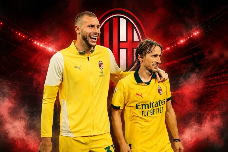 Pavlovic e Modric in tuta gialla del Milan sorridono insieme