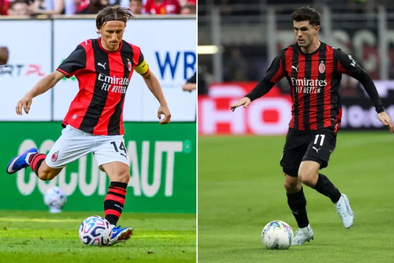 Luka Modrić con pallone durante una partita del Milan in maglia rossonera